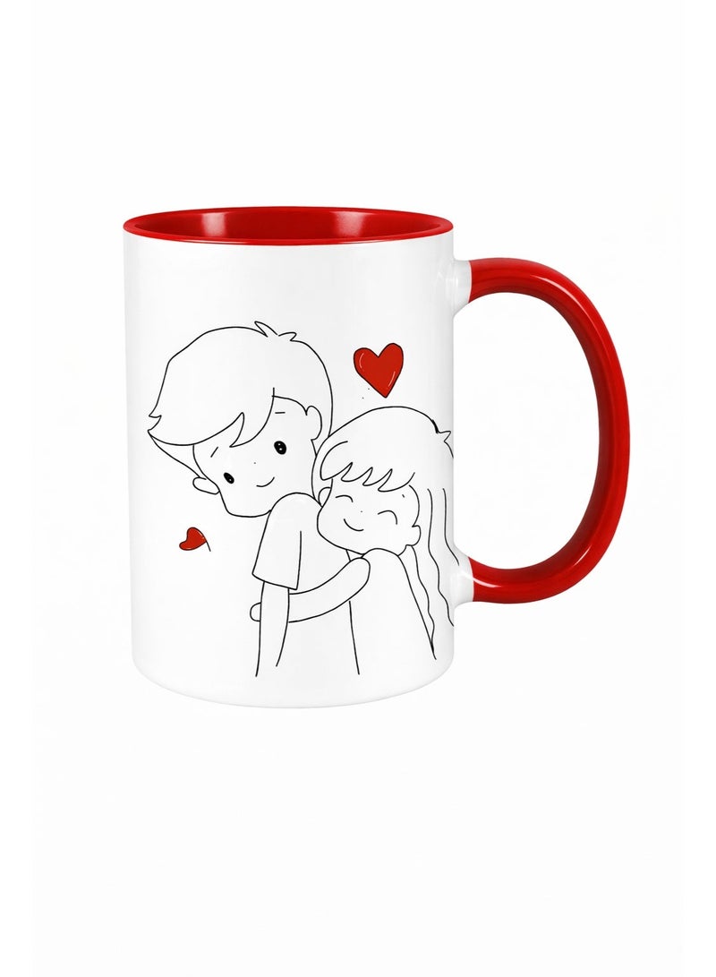 Bickerbond Premium Ceramic Couple Mug – Cute Hand-Drawn Illustration on Two Tone Red Ceramic Mug - Image 1